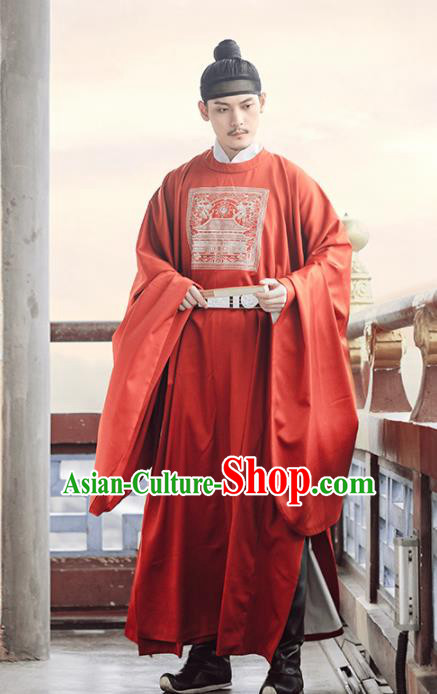 Chinese Ancient Bridegroom Red Robe Traditional Ming Dynasty Royal Minister Costumes for Men