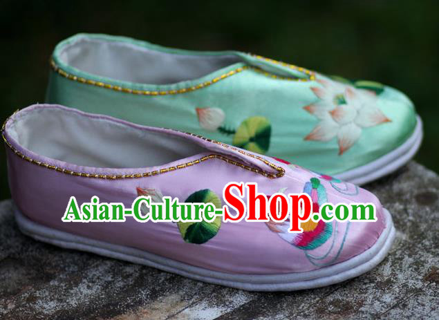 Chinese Traditional National Embroidered Mandarin Duck Lotus Shoes Hanfu Shoes for Women
