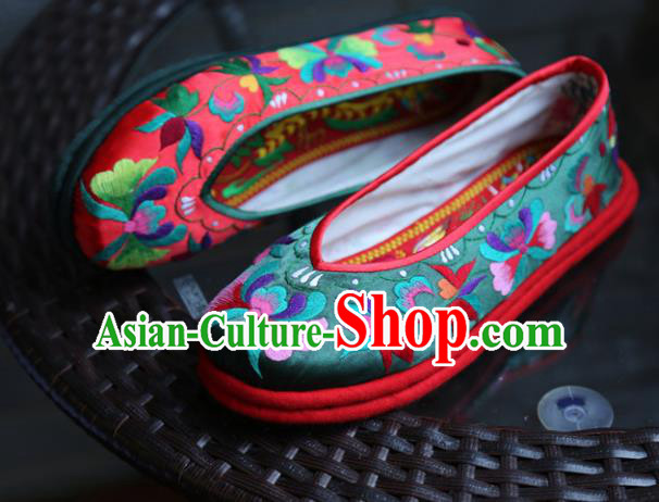 Chinese Embroidered Deep Green Shoes Handmade Hanfu Shoes Traditional National Shoes for Women