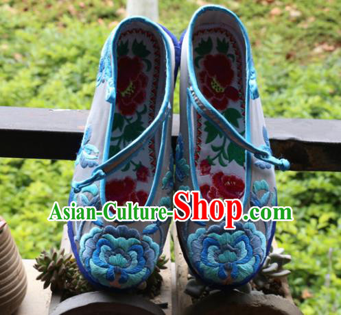 Chinese Embroidered Peony Grey Shoes Handmade Hanfu Shoes Traditional National Shoes for Women