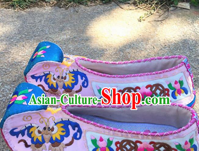 Chinese Handmade Embroidered Pink Shoes Hanfu Shoes Traditional National Shoes for Women