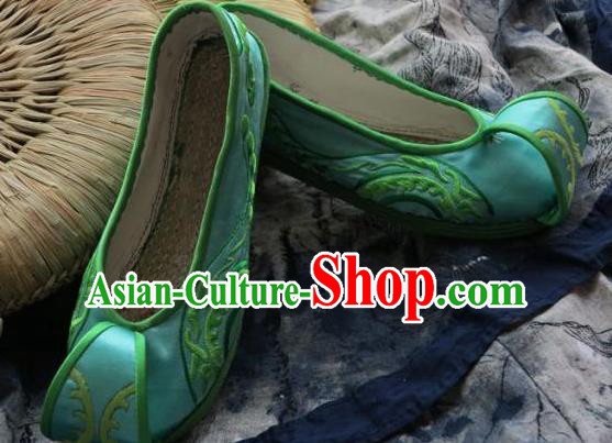 Chinese Handmade Green Embroidered Shoes Hanfu Shoes Traditional National Shoes for Women