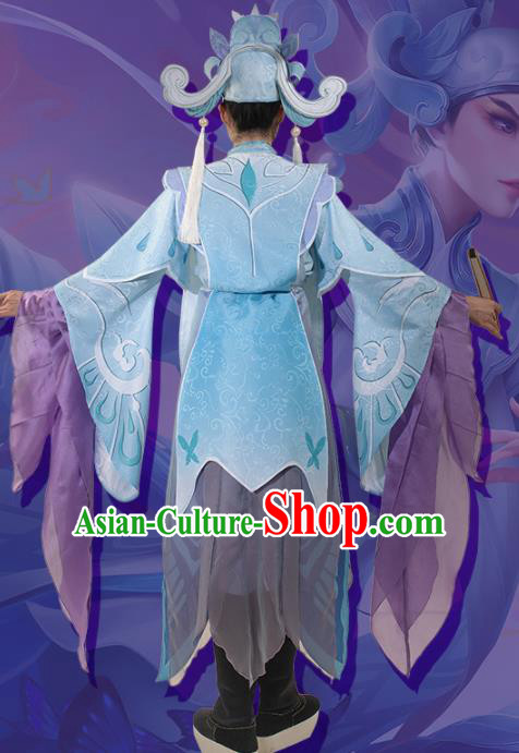 Chinese Cosplay Scholar Blue Hanfu Cloting Traditional Ancient Childe Costume for Men