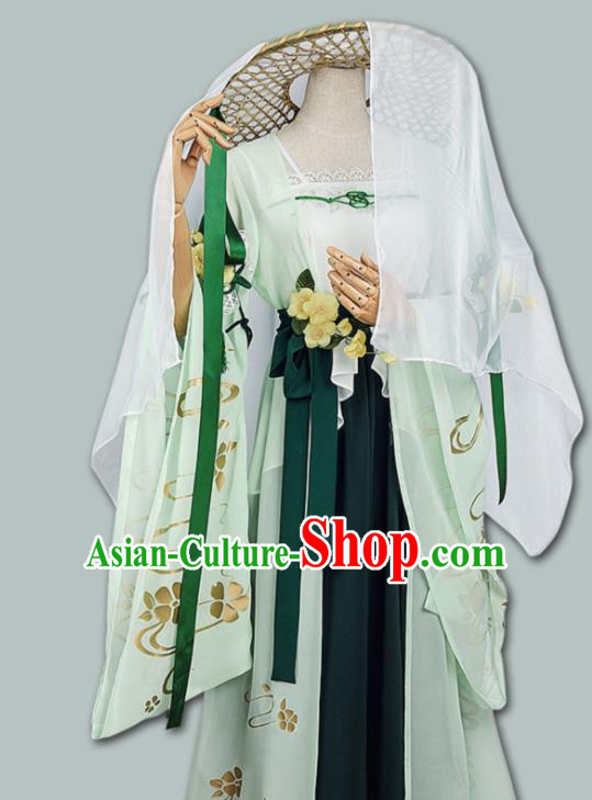 Chinese Cosplay Game Fairy Swordswoman Green Dress Traditional Ancient Female Knight Costume for Women