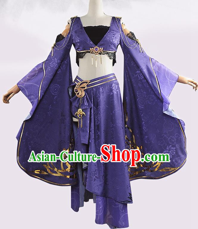 Chinese Cosplay Game Fairy Princess Purple Dress Traditional Ancient Female Swordsman Costume for Women