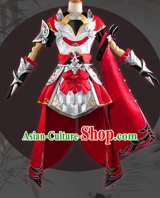 Chinese Cosplay Game General Red Dress Traditional Ancient Female Swordsman Costume for Women