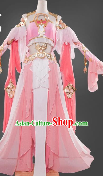 Chinese Cosplay Game Fairy Princess Pink Dress Traditional Ancient Female Swordsman Costume for Women