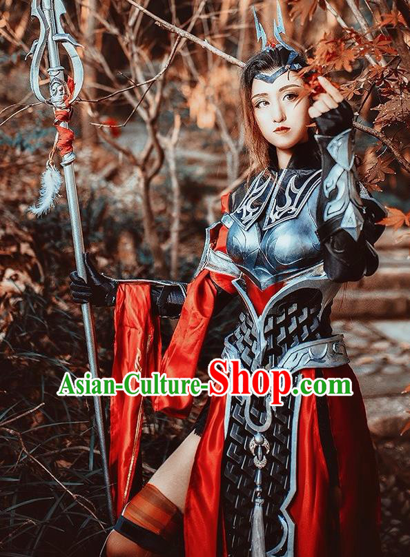 Chinese Cosplay Game General Black Dress Traditional Ancient Female Swordsman Costume for Women