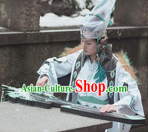 Chinese Cosplay Taoist Swordsman White Hanfu Clothing Traditional Ancient Knight Costume for Men