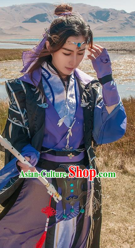 Chinese Cosplay Game Taoist Nun Purple Dress Traditional Ancient Female Swordsman Costume for Women