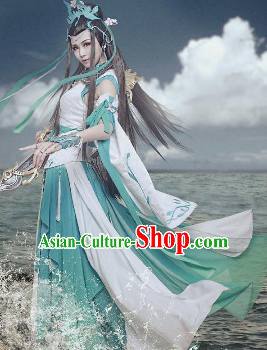 Chinese Cosplay Game Fairy Princess Green Dress Traditional Ancient Swordsman Costume for Women