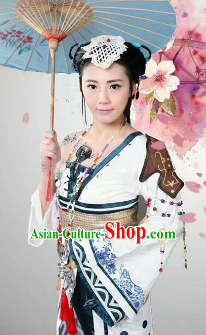 Chinese Cosplay Drama Young Lady White Dress Traditional Ancient Female Swordsman Costume for Women