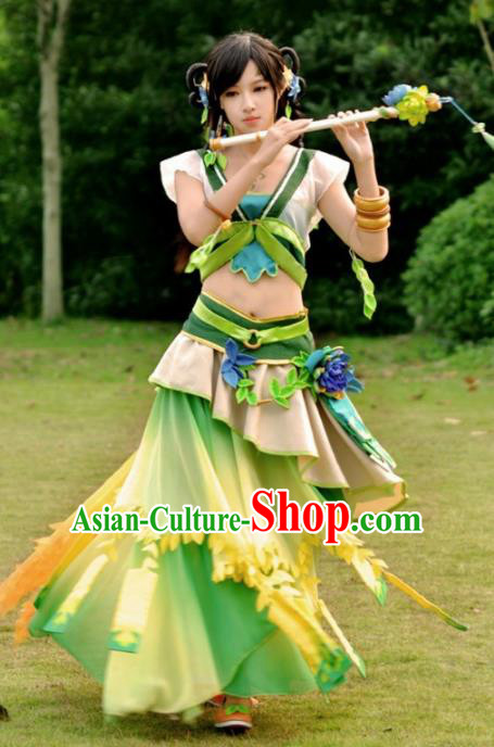 Chinese Cosplay Drama Young Lady Fairy Green Dress Traditional Ancient Female Swordsman Costume for Women