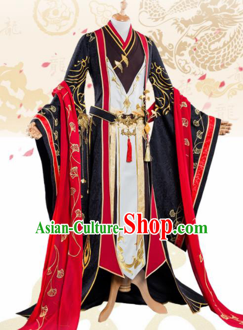 Chinese Cosplay King Swordsman Black Hanfu Clothing Traditional Ancient Knight Costume for Men