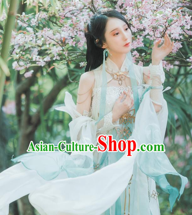 Chinese Cosplay Game Fairy Princess Light Blue Dress Traditional Ancient Female Swordsman Costume for Women