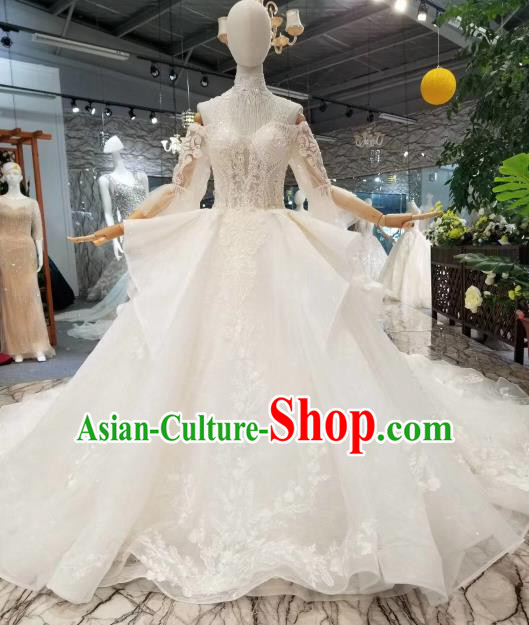 Custom Wedding Bride Costumes Top Grade White Lace Bridal Dress for Women