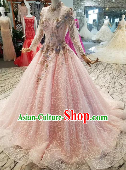 Custom Wedding Bride Costumes Chorus Pink Full Dress Top Grade Bridal Gown for Women