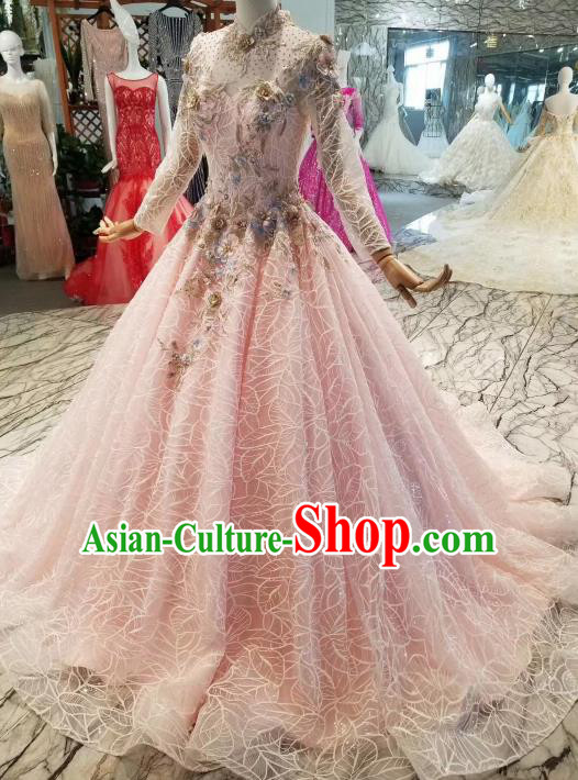 Custom Wedding Bride Costumes Chorus Pink Full Dress Top Grade Bridal Gown for Women