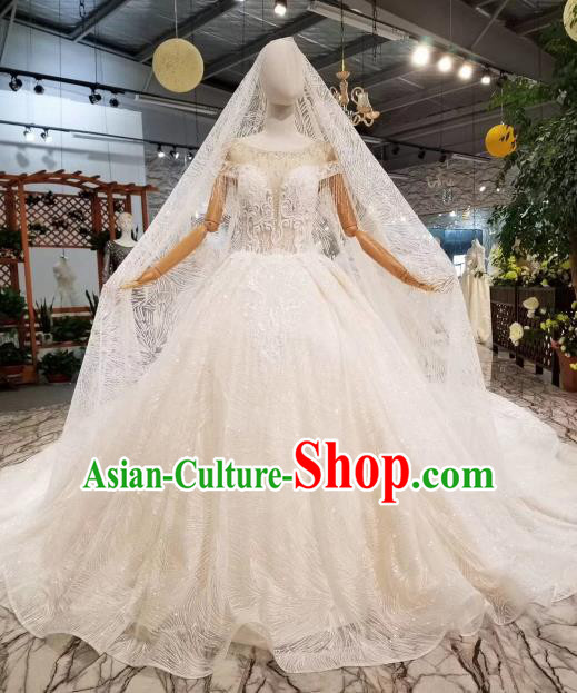 Custom Wedding Bride Costumes Chorus Embroidered Beads White Full Dress Top Grade Bridal Gown for Women