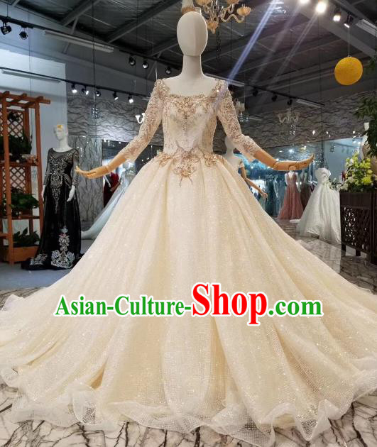 Custom Wedding Bride Costumes Chorus Embroidered Champagne Full Dress Top Grade Bridal Gown for Women