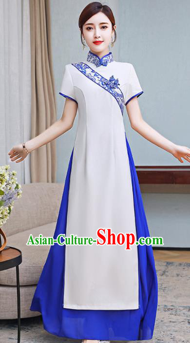 Vietnamese Traditional White Costume Vietnam Ao Dai Dress for Women