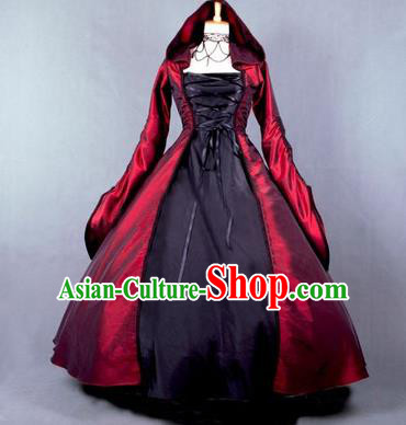 Halloween Cosplay Witch Costumes Fancy Ball Vampiress Wine Red Dress for Women
