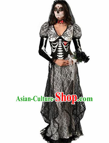 Halloween Cosplay Vampiress Costumes Fancy Ball Corpse Bride Black Dress for Women