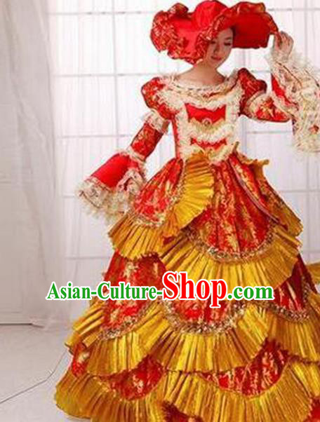 Custom European Court Red Full Dress Wedding Bride Costumes Top Grade Bridal Gown for Women