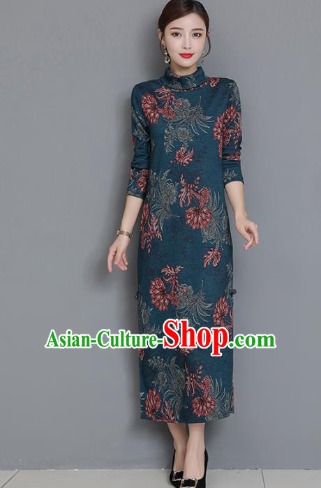 Chinese Traditional Compere Peacock Green Cheongsam Costume China National Qipao Dress for Women