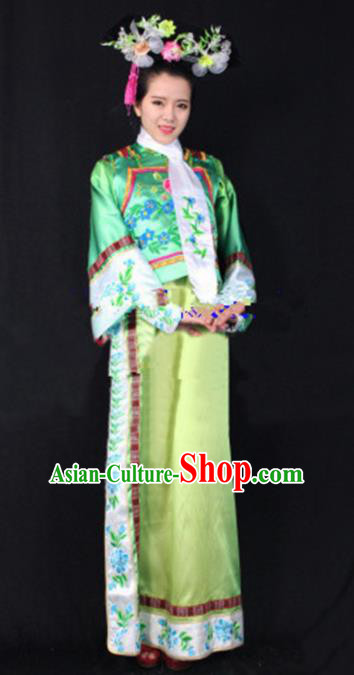 Chinese Qing Dynasty Princess Green Dress Traditional Ancient Court Lady Costume for Women
