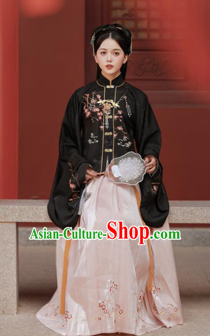 Chinese Ancient Nobility Lady Embroidered Black Blouse and Skirt Traditional Ming Dynasty Princess Costumes for Women