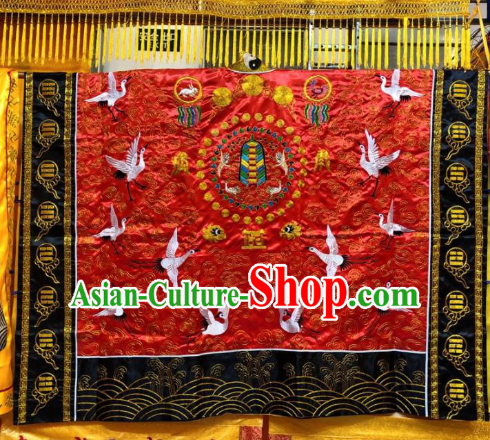 Chinese Taoism Embroidered Crane Peacock Red Priest Frock Cassock Traditional Taoist Rite Costume for Men