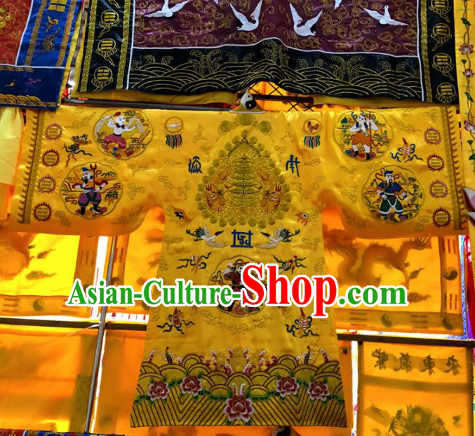 Chinese Taoism Embroidered Golden Silk Priest Frock Cassock Traditional Taoist Rite Costume for Men