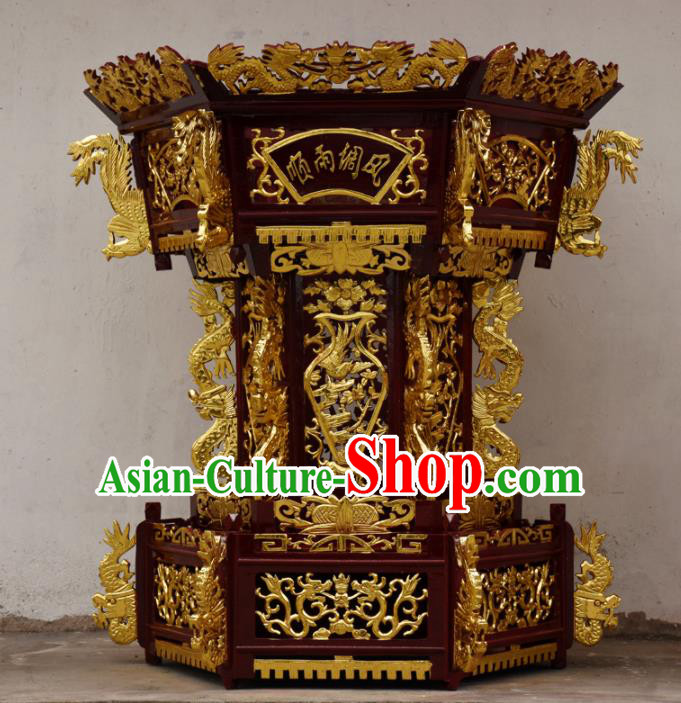 Chinese Traditional Handmade Camphorwood Lantern Carving Wood Dragon Head Palace Lamp