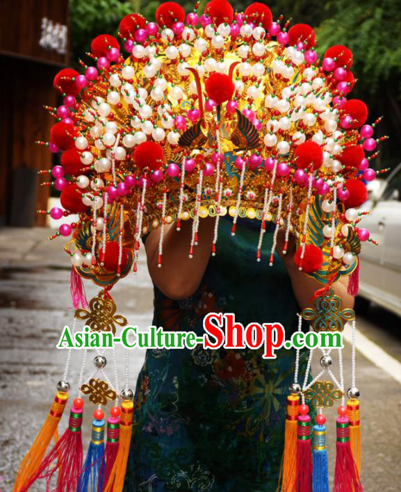 Chinese Traditional Temple Goddess Golden Phoenix Coronet Bodhisattva Hat Hair Accessories