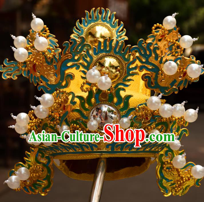 Chinese Traditional Beijing Opera Golden Hat Ancient Emperor Headwear