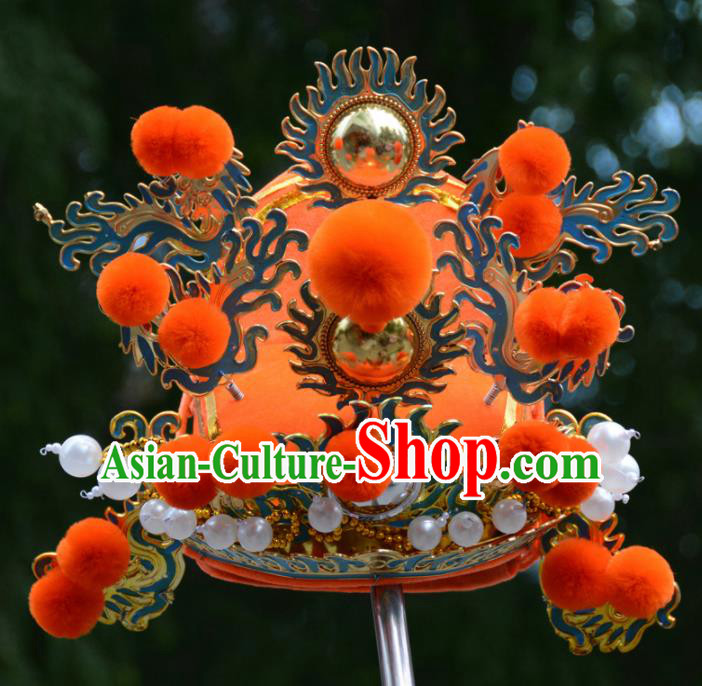 Chinese Traditional Beijing Opera Orange Hat Ancient Emperor Headwear