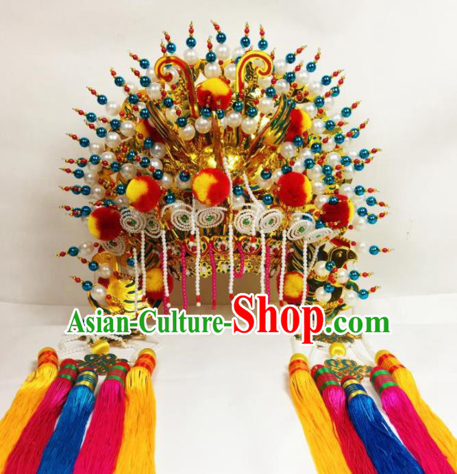 Chinese Traditional Beijing Opera Goddess Golden Venonat Phoenix Coronet Bodhisattva Hat Hair Accessories