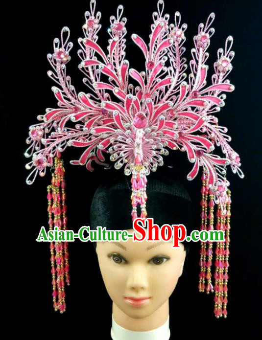 Chinese Traditional Peking Opera Princess Pink Phoenix Hairpins Handmade Beijing Opera Diva Hair Accessories for Women