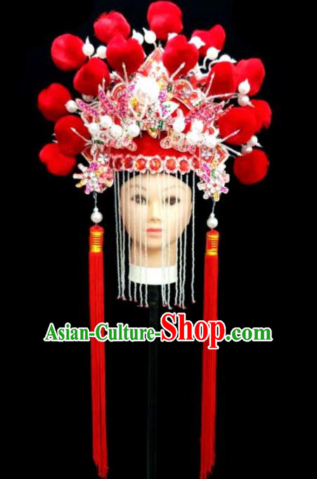 Chinese Traditional Peking Opera Queen Red Hat Handmade Beijing Opera Diva Hair Accessories for Women