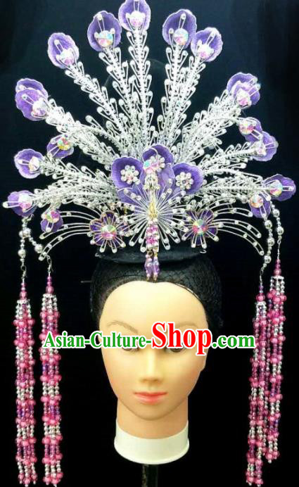 Chinese Traditional Peking Opera Queen Purple Phoenix Hairpins Handmade Beijing Opera Diva Hair Accessories for Women