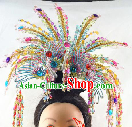 Chinese Traditional Peking Opera Princess Colorful Phoenix Crown Handmade Ancient Court Lady Hair Accessories for Women