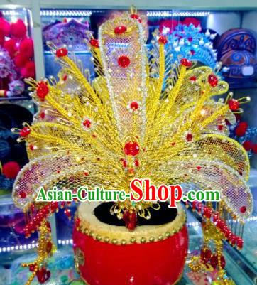 Chinese Traditional Peking Opera Diva Golden Phoenix Crown Handmade Ancient Court Lady Hair Accessories for Women