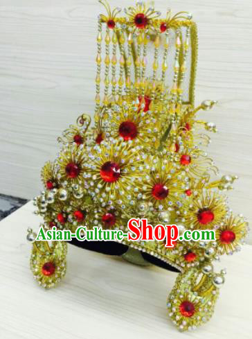 Chinese Traditional Peking Opera King Golden Hat Handmade Ancient Royal Emperor Headwear for Men