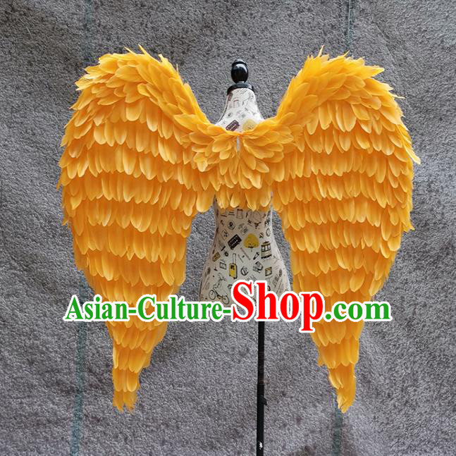 Professional Halloween Stage Show Miami Yellow Feathers Wings Brazilian Carnival Catwalks Prop for Women