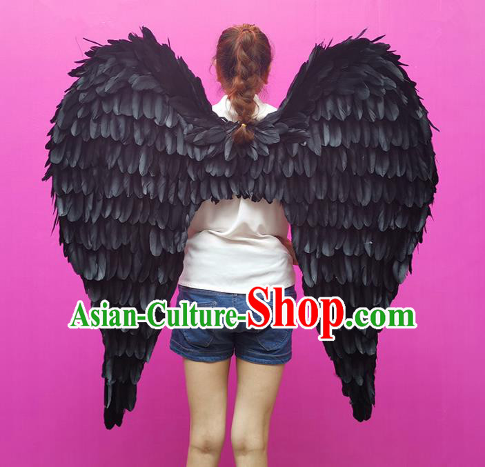 Professional Halloween Stage Show Miami Black Feathers Wings Brazilian Carnival Catwalks Prop for Women