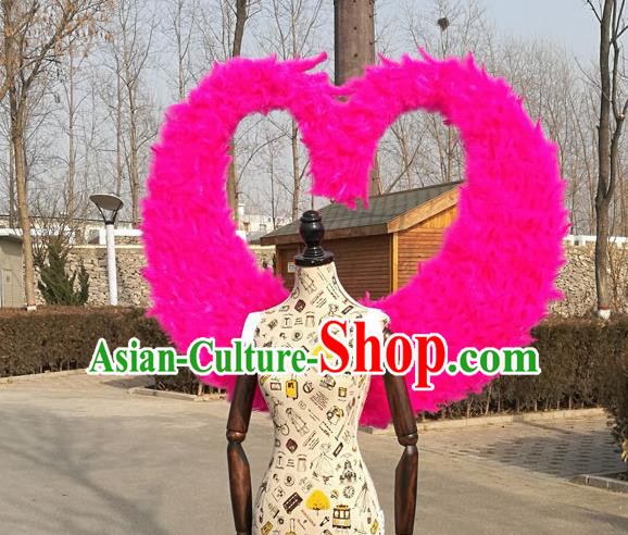 Professional Halloween Stage Show Rosy Feather Heart Shape Wings Brazilian Carnival Catwalks Prop for Women