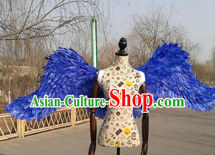 Professional Halloween Stage Show Blue Feather Angel Wings Brazilian Carnival Catwalks Prop for Women