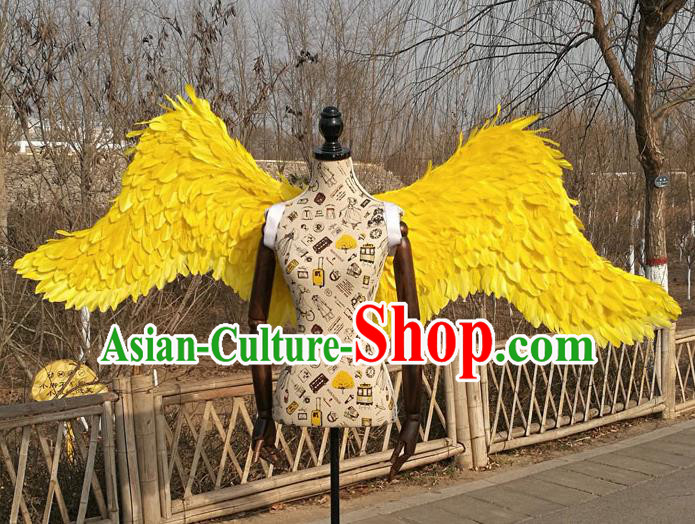 Professional Halloween Stage Show Yellow Feather Angel Wings Brazilian Carnival Catwalks Prop for Women