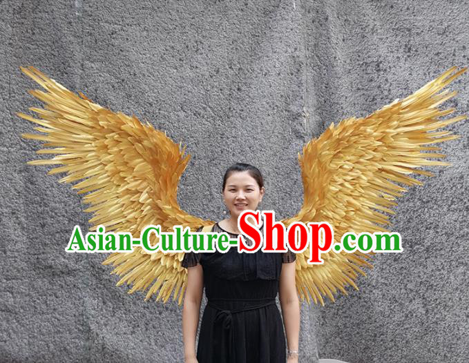 Professional Halloween Stage Show Golden Feather Angel Wings Brazilian Carnival Catwalks Prop for Women